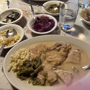 Edelweiss Restaurant - 1/2 order Rahmschnitzel with family style sides - German Near Me - Staunton, Virginia