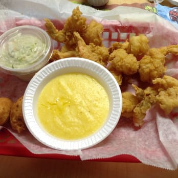 Shell Oyster Bar - Shrimp basket with cole slaw and cheese grits. - Seafood Near Me - Tallahassee, Florida Shell Oyster Bar - Shrimp basket with cole slaw and cheese grits. - Seafood Near Me - Tallahassee, Florida
