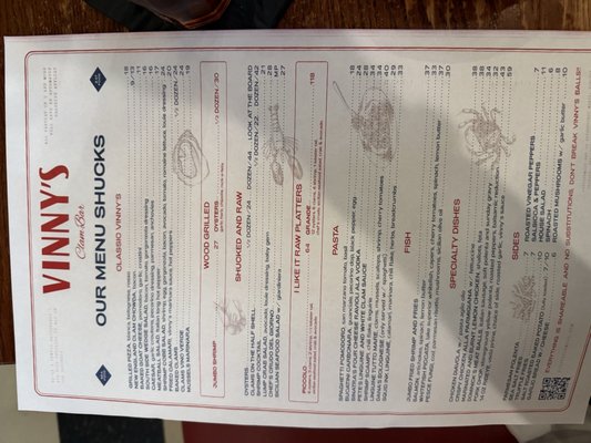 Menu photo 3 Vinny's Clam Bar Tinley Park, IL