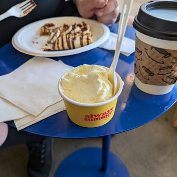 Always Summer Cafe - Lavender lemonade ice cream and a chocolate-banana crepe.  They have coffee and drinks too! - Ice Cream & Frozen Yogurt Near Me - Lake Forest Park, Washington