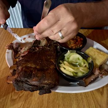 Barbecue And Bourbon - Ribs, pickle salad and baked beans. - Barbeque Near Me - Speedway, Indiana