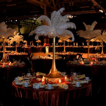 Designer Centerpieces - Great Gatsby Theme Party, White Ostrich Feathers Centerpieces custom made gold vases, Rentals by Designer Centerpieces - Party & Event Planning Near Me Designer Centerpieces - Great Gatsby Theme Party, White Ostrich Feathers Centerpieces custom made gold vases, Rentals by Designer Centerpieces - Party & Event Planning Near Me