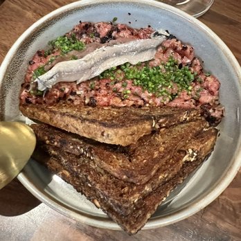 Events by Cúrate - Beef tartar with anchovies on buttery toast was my hubby's fave - Spanish Near Me - Asheville, North Carolina