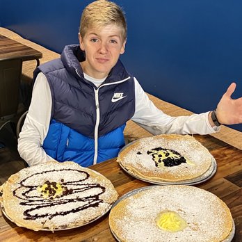 Oy! - Three 14" pancakes (Pumpkin spice, Double Blueberry, Triple Chocolate) - Breakfast & Brunch Near Me - Buford, Georgia Oy! - Three 14" pancakes (Pumpkin spice, Double Blueberry, Triple Chocolate) - Breakfast & Brunch Near Me - Buford, Georgia