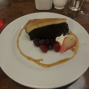 Pecan Grill - Dessert: chocolate & flan cake - New American Near Me - Lubbock, Texas