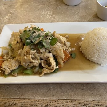 Family Thai Restaurant - Chicken Garlic and pepper House Entree with rice - Thai Near Me - Tulsa, Oklahoma