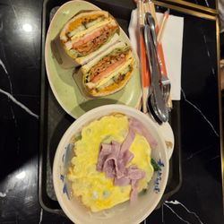 Happy Salad - noodles and sandwich