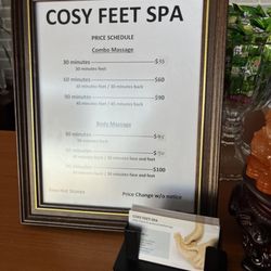 Cosy Feet Spa - Price list