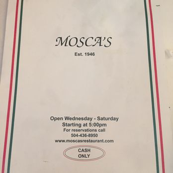 Mosca's Restaurant - Sample Menu - Cajun/Creole Near Me - Westwego, Louisiana