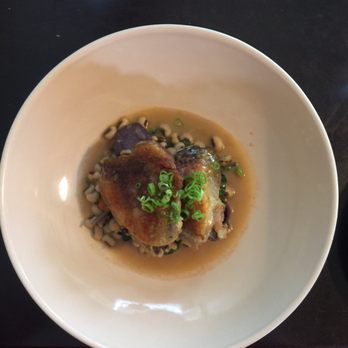 The Shack - Guinea Hen, field peas, smoked tomatoes and chard main course - New American Near Me - Staunton, Virginia