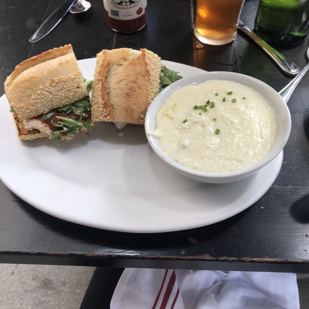The Smith - Grilled chicken sandwich and a side of jalapeño grits  Jalapeno Cheddar Grits - New American Near Me - Washington, DC, District of Columbia
