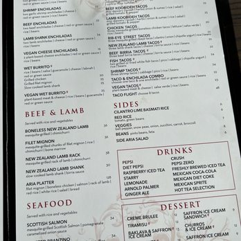 Aria Kitchen - Big menu - Mexican Near Me - Irvine, California