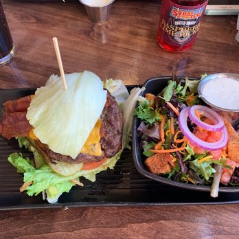 Strap Tank Brewery - Bacon burger lettuce wrapped w/side salad. - American Near Me - Springville, Utah Strap Tank Brewery - Bacon burger lettuce wrapped w/side salad. - American Near Me - Springville, Utah