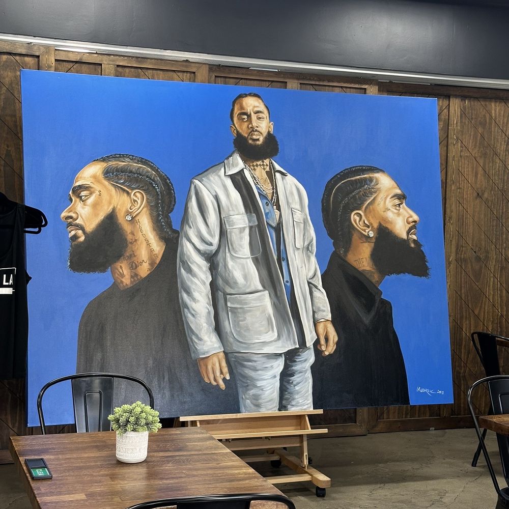 South LA Cafe - Beautiful Nipsey Tribute Painting on Display - Coffee & Tea Near Me - Los Angeles, California
