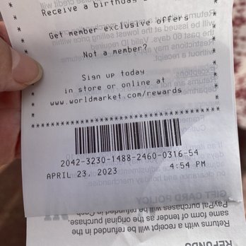 World Market - Receipt of the date and time I made my purchase. - Furniture Stores Near Me - Santa Barbara, California World Market - Receipt of the date and time I made my purchase. - Furniture Stores Near Me - Santa Barbara, California