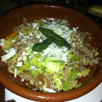 Olea - Whole-Grain Farro Pasta local autumn squash, brussels sprouts toasted pumpkin seeds, grated halloumi cheese on 6 Nov 2010 - Tapas Bars Near Me - Brooklyn, New York Olea - Whole-Grain Farro Pasta local autumn squash, brussels sprouts toasted pumpkin seeds, grated halloumi cheese on 6 Nov 2010 - Tapas Bars Near Me - Brooklyn, New York