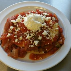 Pupuseria Imperial - Pupusa Ranchera:two fry eggs,one Pupusa and homemade red wine Ranchera sauce:)mmmmm