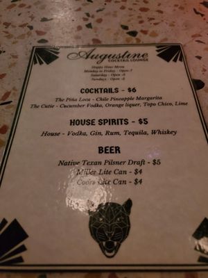 Menu photo 4 Augustine Cocktail Lounge Austin, TX