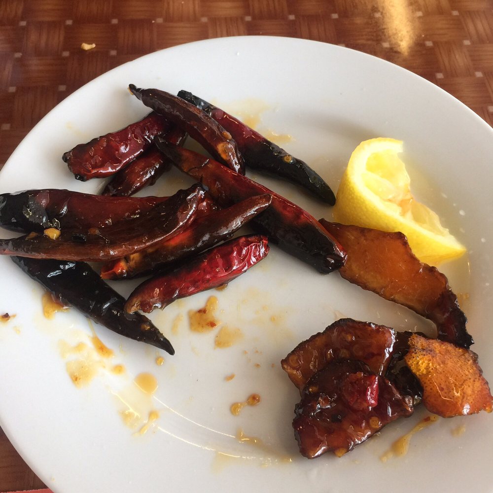 Happy Chen - Peppers and orange rind from orange chicken - Chinese Near Me - Carlisle, Pennsylvania Happy Chen - Peppers and orange rind from orange chicken - Chinese Near Me - Carlisle, Pennsylvania