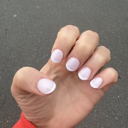 Milky French manicure on a short oval shape Milky French manicure on a short oval shape