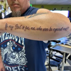 InkSylum Tattoo - A chosen script in a biblical verse that means a lot to me.