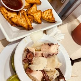 Fried cheese and octopus vinaigrette