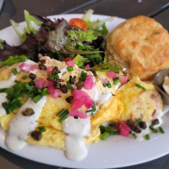 Ruby Slipper Central Business District - Salmon omelet with biscuit and salad. - Breakfast & Brunch Near Me - New Orleans, Louisiana
