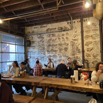 Fette Sau - Inside eating at long tables - Barbeque Near Me - Brooklyn, New York