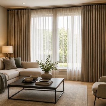 Anna Drapery & Blinds - Modern drapery design inspiration with layered sheers for a warm, elegant living space. - Shades & Blinds Near Me - Houston, Texas Anna Drapery & Blinds - Modern drapery design inspiration with layered sheers for a warm, elegant living space. - Shades & Blinds Near Me - Houston, Texas