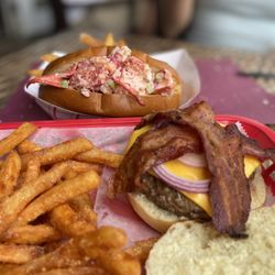 Kingston's Fish Market - Lobster roll and bacon cheese burger