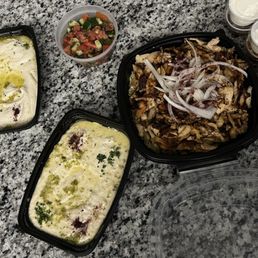 Chicken Shawerma, Baba Ghanoush, Hummus Chicken Shawerma, Baba Ghanoush, Hummus