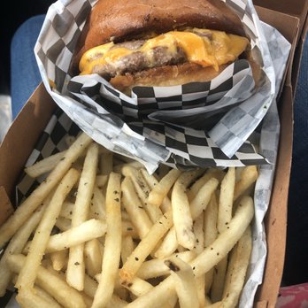 Patty Meets Bun - All American cheeseburger (plain) with rosemary garlic fries - Food Trucks Near Me - Temple City, California