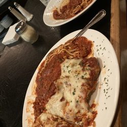 A J Tomaiolos Restaurant - Veal Parm & Angel hair pasta with meat sauce & meatballs
