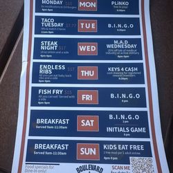 Boulevard Bar & Grille - Coon Rapids - Current specials as of 9/25