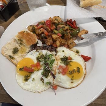Mercado Buenos Aires - Steak and Eggs with fresh bread and Chimichurri sauce.... Oh man this is good. - Delis Near Me - Granada Hills, California Mercado Buenos Aires - Steak and Eggs with fresh bread and Chimichurri sauce.... Oh man this is good. - Delis Near Me - Granada Hills, California