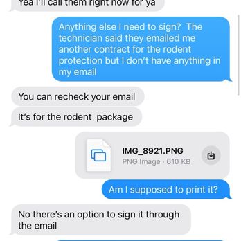 White Knight Pest Control - Text message between the sales person - Pest Control Near Me - Yorba Linda, California White Knight Pest Control - Text message between the sales person - Pest Control Near Me - Yorba Linda, California