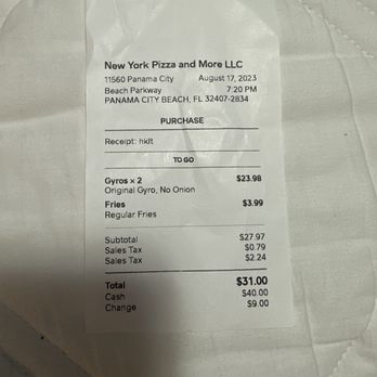 New York Pizza - $12 a gyro. $4 for that many fries. And 2 sales taxes?? I'm confused honestly. - Pizza Near Me - Panama City Beach, Florida New York Pizza - $12 a gyro. $4 for that many fries. And 2 sales taxes?? I'm confused honestly. - Pizza Near Me - Panama City Beach, Florida