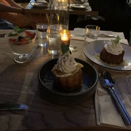 Yuzu Custard, Peach & Basil Shortcake, Rum Butter Cake