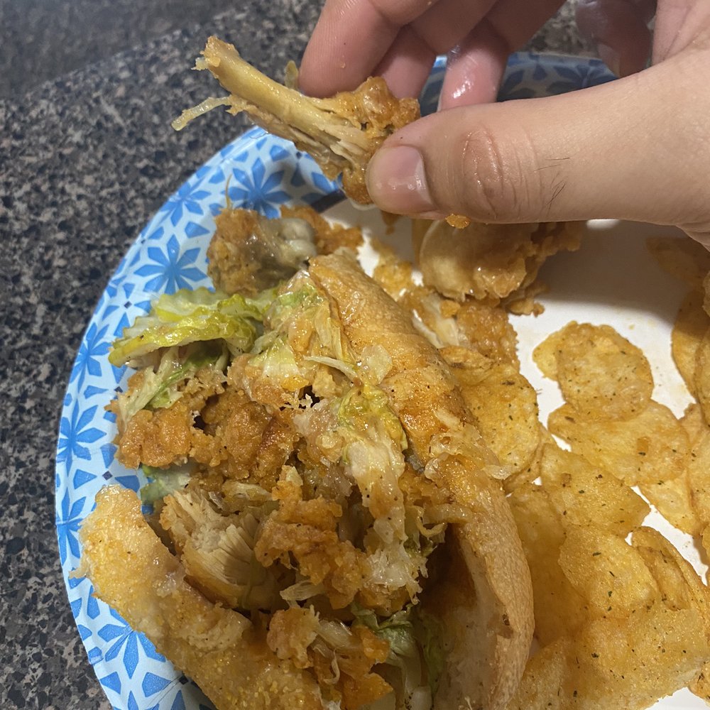 A bone in my chicken tender sub , f****my ridiculous . A bone in my chicken tender sub , f****my ridiculous .