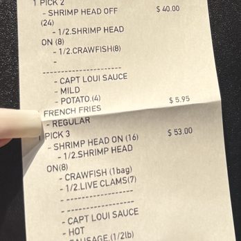 Cap’t Loui Henderson - receipt of different combinations - Seafood Near Me - Las Vegas, Nevada Cap’t Loui Henderson - receipt of different combinations - Seafood Near Me - Las Vegas, Nevada