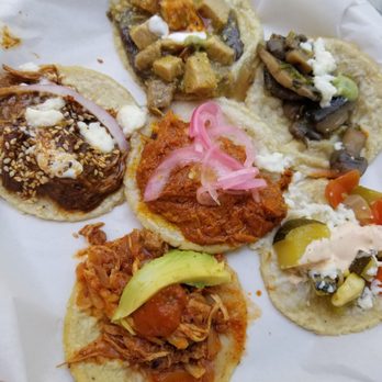 Guisados - Taco Sampler Platter - Mole Poblano, Chuleta en Chile Verde, Hongas con Cilantro, Calabacitas, Tinga de Pollo, and Cochinita Pibil. Yay! - Mexican Near Me - Pasadena, California Guisados - Taco Sampler Platter - Mole Poblano, Chuleta en Chile Verde, Hongas con Cilantro, Calabacitas, Tinga de Pollo, and Cochinita Pibil. Yay! - Mexican Near Me - Pasadena, California