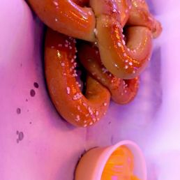 Soft buttery scorching hot Soft Pretzels w/ ok cheese. Soft buttery scorching hot Soft Pretzels w/ ok cheese.