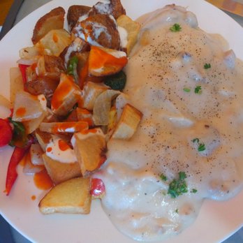 Sunrise Cafe - Country Omelette with Carne Asada & Covered With Country Gravy & Home Fries With Bell Pepper & Onion! - Cafes Near Me - Paso Robles, California
