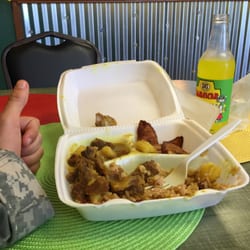 1Luv Island Restaurant - Curry goat, plantains.