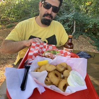 Salty’s Lobster Shack - Lobster Roll and Scallop Boat with potato wedges and onion rings. - Food Trucks Near Me - Middleton, Massachusetts