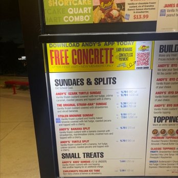 Andy's Frozen Custard - Menu - Ice Cream & Frozen Yogurt Near Me - Littleton, Colorado Andy's Frozen Custard - Menu - Ice Cream & Frozen Yogurt Near Me - Littleton, Colorado