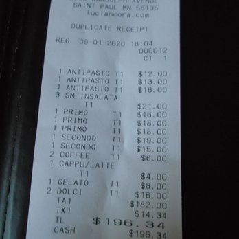 Luci Ancora - Final tab - 3 people, no booze.  Wow - not worth the price! - Italian Near Me - Saint Paul, Minnesota