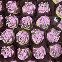 PattyCakes 716 - Raspberry Dream cupcakes (vanilla w/ lemon & St. Germain, raspberry filling & Swiss meringue buttercream). Vegan, g-f, d-f options