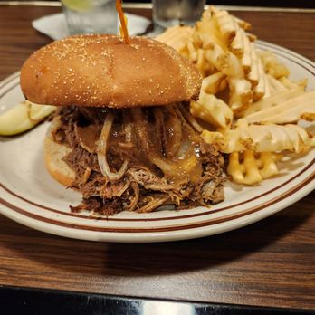 The Lighthouse Restaurant - Pot Roast Burger Combo with Waffle Fries - American Near Me - Rogers City, Michigan The Lighthouse Restaurant - Pot Roast Burger Combo with Waffle Fries - American Near Me - Rogers City, Michigan