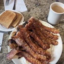Bacon eggs, and home potatoes